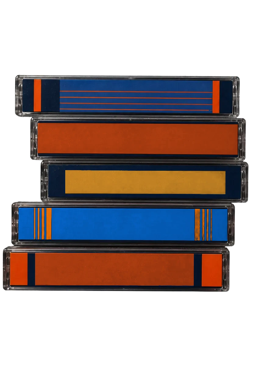 Five stacked audacIA Sessions cassettes, volumes one to five.